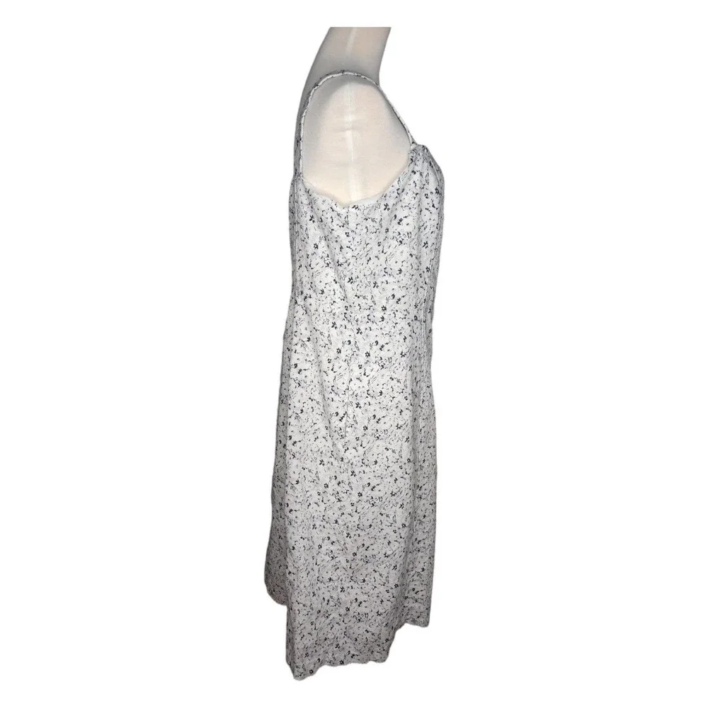 Gap White Grey Black Floral Linen Bib Front Button Down Dress w Pockets 16 Tall - Picture 4 of 9